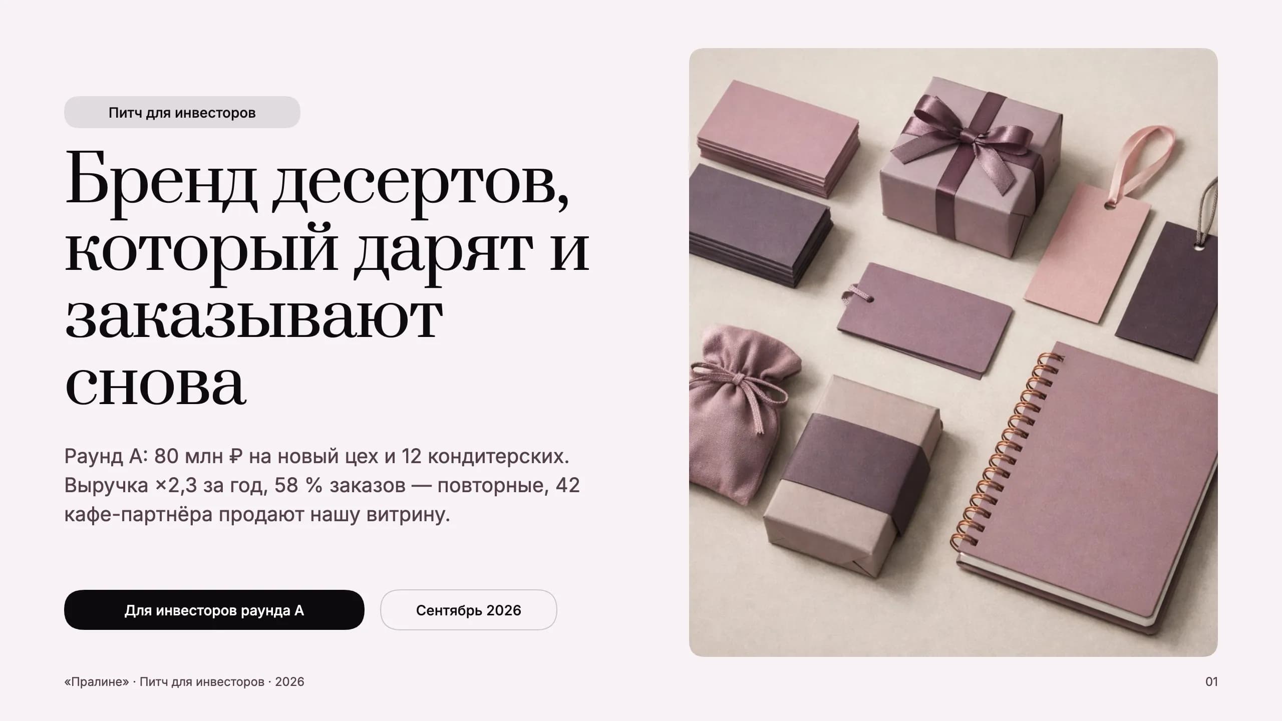Питч раунда A: бренд десертов — титульный слайд